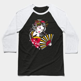 Japanese Geisha Illustration Design Baseball T-Shirt